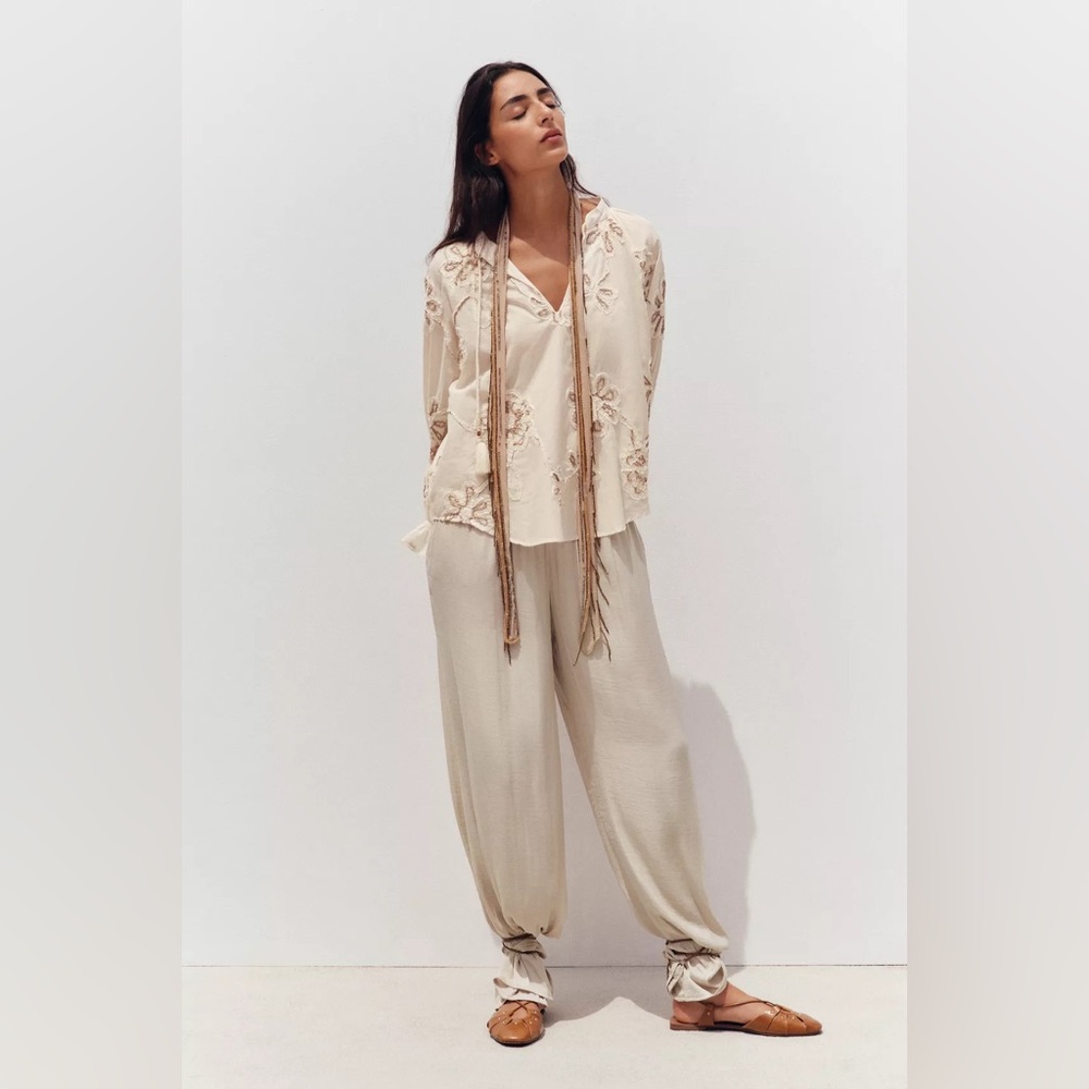 NWT Zara TEXTURED EMBROIDERED BLOUSE